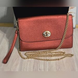 Coach Crossbody Metallic Orange/Red Handbag Purse